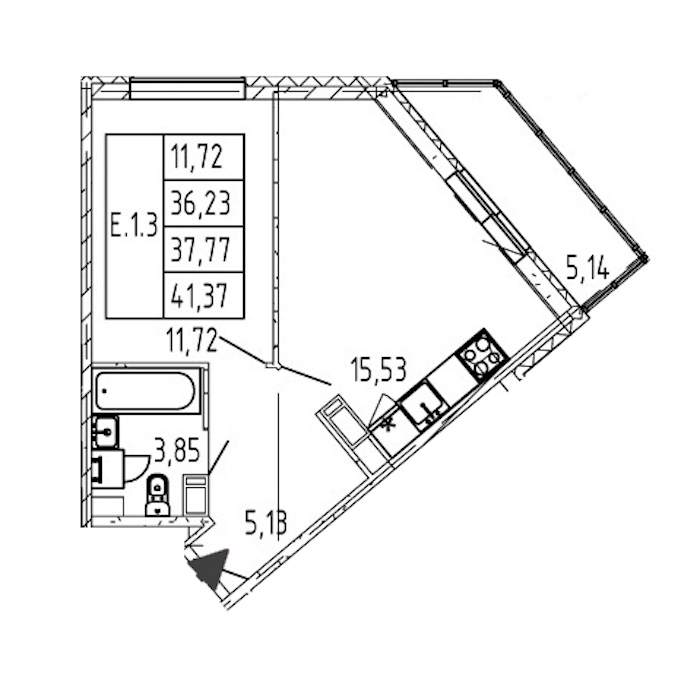 1-комнатная квартира 36.23 м², 12/12 эт., ЖК «Полис ЛАВрики»